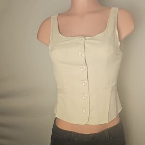 SHEIN Cream Button-Up Sleeveless Blouse